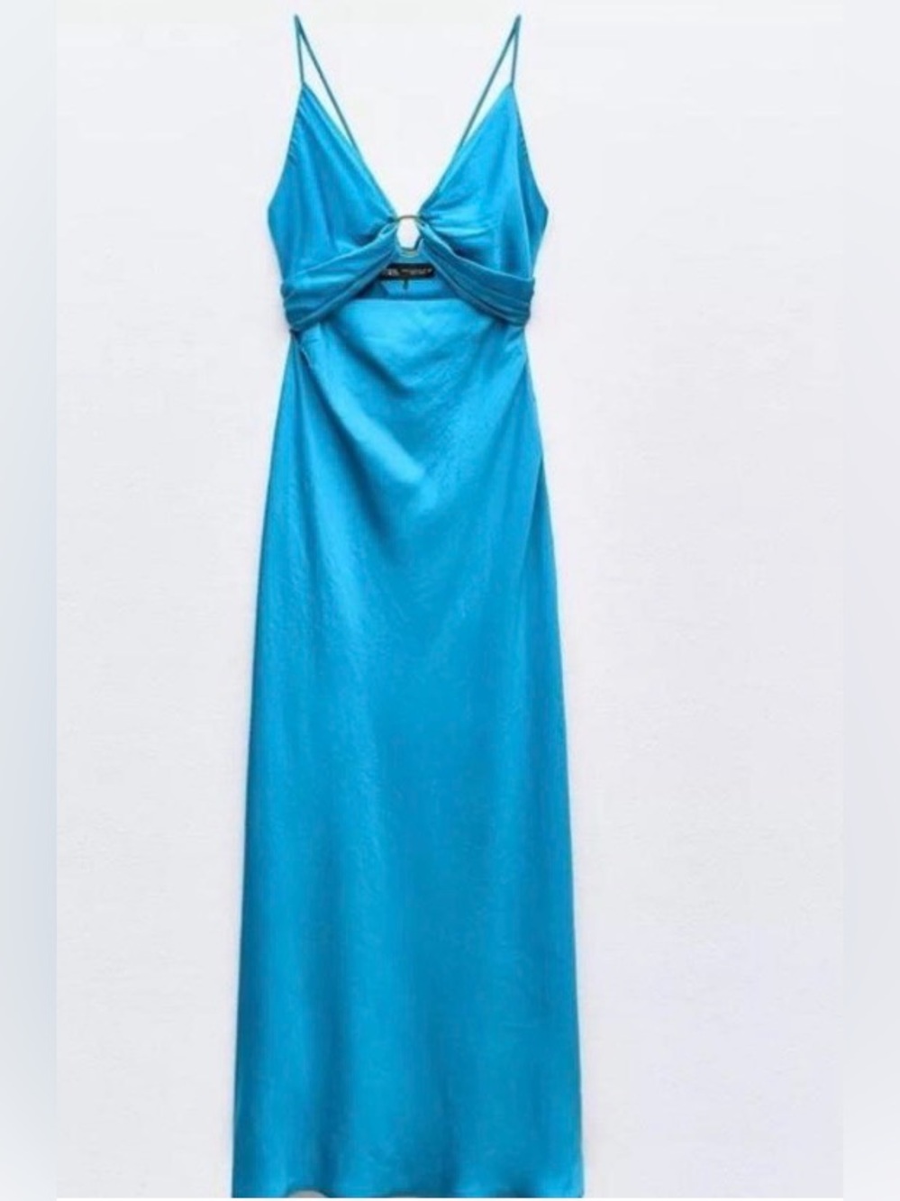 Zara Teal-Blue Slip satin Midi Dress size S